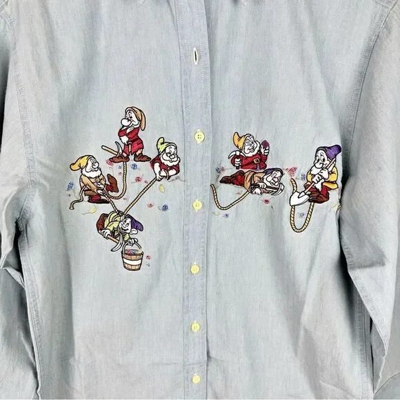 Vintage 90s Disney Catalog Snow White 7 Dwarfs Button Down Blouse Small - Picture 2 of 7